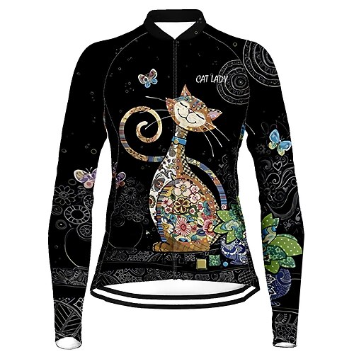 

21Grams Women's Cycling Jersey Long Sleeve Bike Top with 3 Rear Pockets Mountain Bike MTB Road Bike Cycling Breathable Quick Dry Moisture Wicking Black Cat Spandex Polyester Sports Clothing Apparel
