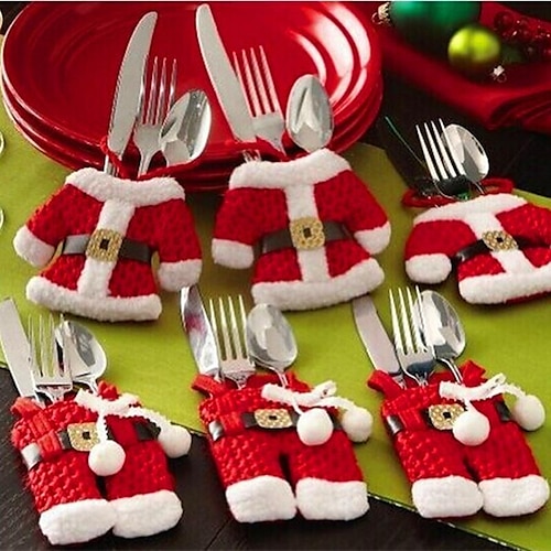 

Christmas Santa Hats Silverware Holders Xmas Table Decoration Party Dinner Table Dinnerware Decorations Supplies Flatware Decor