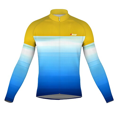 

21Grams Men's Cycling Jersey Long Sleeve Bike Top with 3 Rear Pockets Mountain Bike MTB Road Bike Cycling Breathable Quick Dry Moisture Wicking Reflective Strips Blue Color Block Polyester Spandex