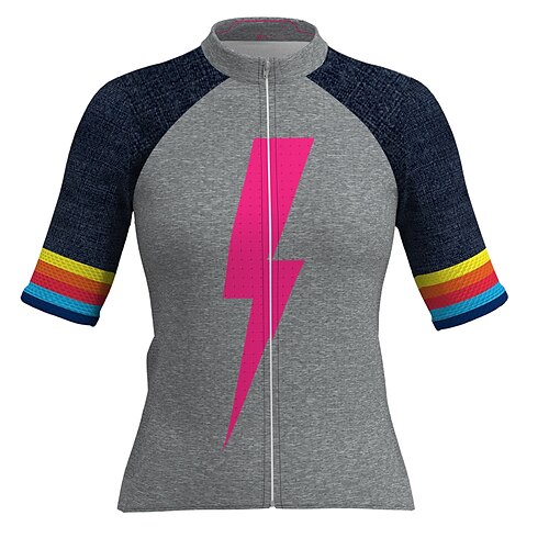 

21Grams Women's Cycling Jersey Short Sleeve Bike Top with 3 Rear Pockets Mountain Bike MTB Road Bike Cycling Breathable Quick Dry Moisture Wicking Reflective Strips Grey Lightning Polyester Spandex