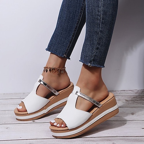 

Women's Sandals Party Outdoor Office Wedge Sandals Platform Sandals Plus Size Summer Platform Wedge Heel Round Toe Business Elegant Casual Walking Shoes Rubber Loafer Solid Colored Black Gold White