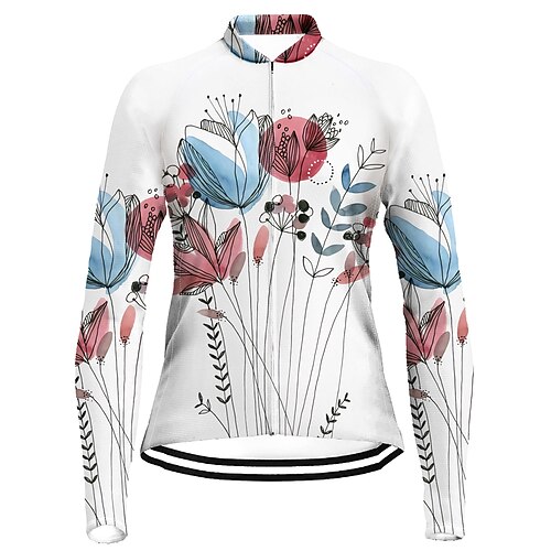 

21Grams Women's Cycling Jersey Long Sleeve Bike Top with 3 Rear Pockets Mountain Bike MTB Road Bike Cycling Breathable Quick Dry Moisture Wicking Reflective Strips White Floral Botanical Polyester