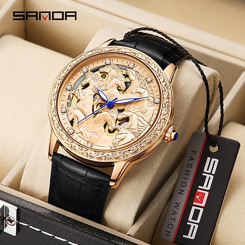 

SANDA Mechanical Watch for Men Analog Automatic self-winding Stylish Stylish Formal Style Waterproof Noctilucent Large Dial Alloy Leather Fashion