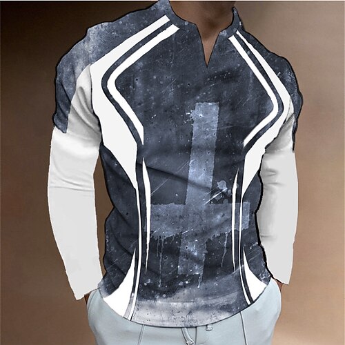 

Men's Unisex T shirt Tee 3D Print Color Block Graphic Prints Cross V Neck Street Daily Print Long Sleeve Tops Designer Basic Casual Big and Tall Dark Gray