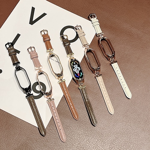 

1 PCS Smart Watch Band Compatible with Xiaomi Mi Band 7 Smartwatch Strap Adjustable Rugged Stainless Steel Buckle Leather Loop Replacement Wristband