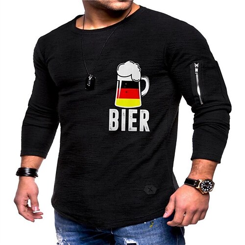 

Men's T shirt Tee Hot Stamping Graphic Beer Crew Neck Street Daily Print Long Sleeve Tops Designer Casual Fashion Comfortable Black