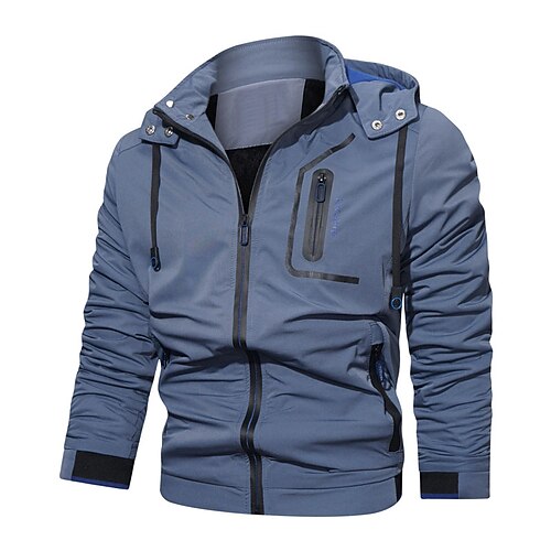

Men's Winter Jacket Winter Coat Hoodie Jacket Windproof Warm Street Daily Vacation Zipper Hoodie Casual Casual Daily Comfortable Jacket Outerwear Pure Color Pocket Blue Ivory / Long Sleeve