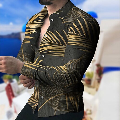 

Men's Shirt Leaves Turndown Green Long Sleeve 3D Print Outdoor Street Button-Down Print Tops Fashion Designer Casual Breathable