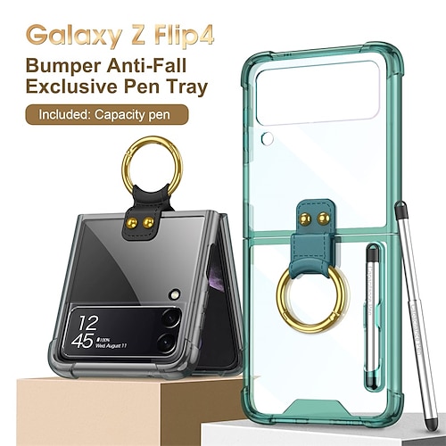 

Phone Case For Samsung Galaxy Flip Z Flip 4 Portable Pencil Holder with Stand Solid Colored TPU