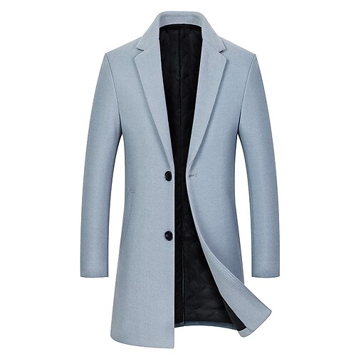 

Men's Casual Overcoat Long Regular Fit Solid Colored Single Breasted Two-buttons Green Light Grey Sky Blue 2022 / Winter