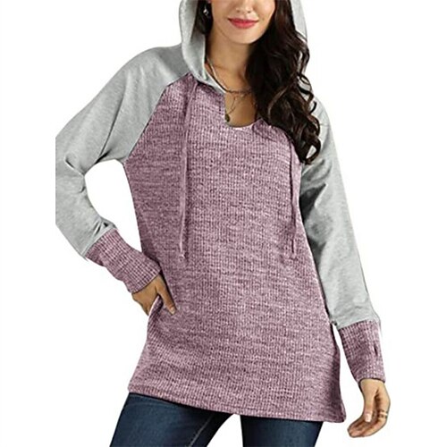 

Women's Knit Hoodie Color Block Patchwork Casual Daily Sports Casual Streetwear Hoodies Sweatshirts Wine Red Green Blue