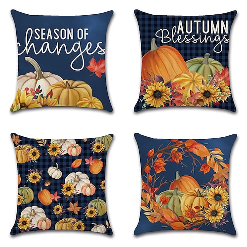

Autumn Pumpkin Double Side Cushion Cover 4PC Soft Decorative Square Throw Pillow Cover Cushion Case Pillowcase for Bedroom Livingroom Superior Quality Machine Washable Indoor Cushion for Sofa Couch Bed Chair