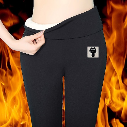 

Women's Fleece Pants Tights Leggings Fleece lined Black / White BlackGrey Gray High Waist Fashion Causal Daily Stretchy Full Length Tummy Control Cat S M L XL XXL / Skinny