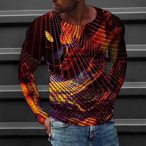

Men's T shirt Tee Tee Graphic Round Neck Black and Red Long Sleeve 3D Print Casual Daily Print Tops Fashion Designer Comfortable Big and Tall