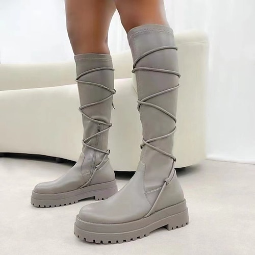 

Mujer Botas Calcetines Tallas Grandes Diario Botas hasta la rodilla Invierno Plataforma Dedo redondo Casual Minimalismo Cuero PU Cremallera Color sólido Beige Gris
