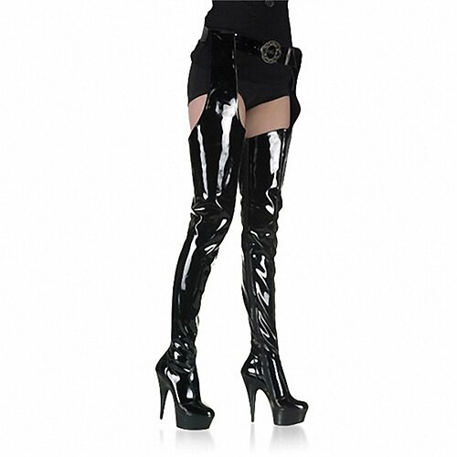 

Women's Dance Boots Pole Dancing Shoes Performance Stilettos Over-The-Knee Boots Boots Platform Glitter Slim High Heel Round Toe Zipper Buckle Adults' Bright Black White Black