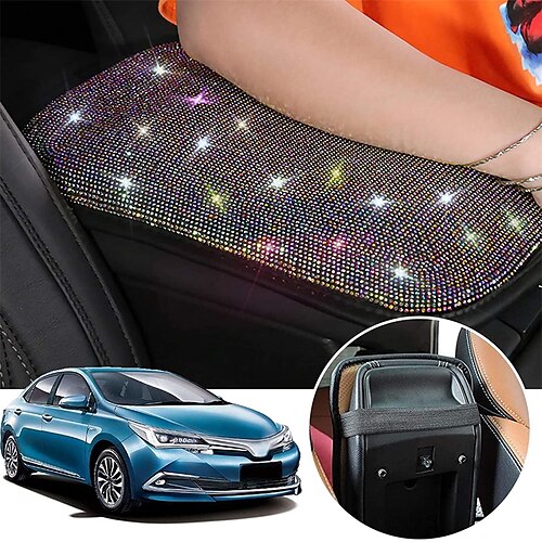 

Bling Car Armrest Cover Cute Charming Auto Center Console Protective Cover Luster Crystal Rhinestone Car Arm Rest Cushion Pad Bling Car Interior Accessories for Women Girl 12.2 x 8.7 Inch