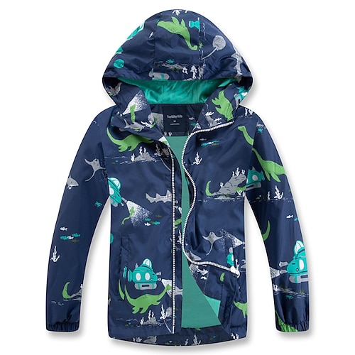 

Kids Boys Coat Outerwear Dinosaur Long Sleeve Coat Street Cotton Active Cool Navy Blue Winter Fall 3-10 Years