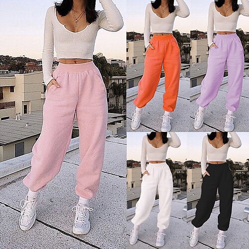 

Women's Joggers Sweatpants Baggy Bottoms Athletic Athleisure Winter Breathable Quick Dry Moisture Wicking Fitness Gym Workout Running Sportswear Activewear Solid Colored Violet White Black