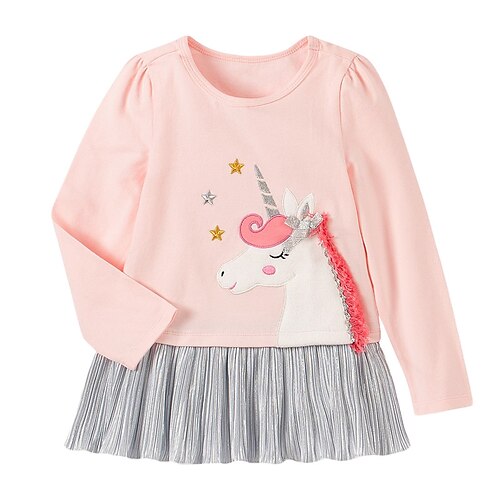 

Kids Girls' Dress Unicorn A Line Dress Above Knee Dress School Long Sleeve Cute Dress 2-8 Years Winter Pink