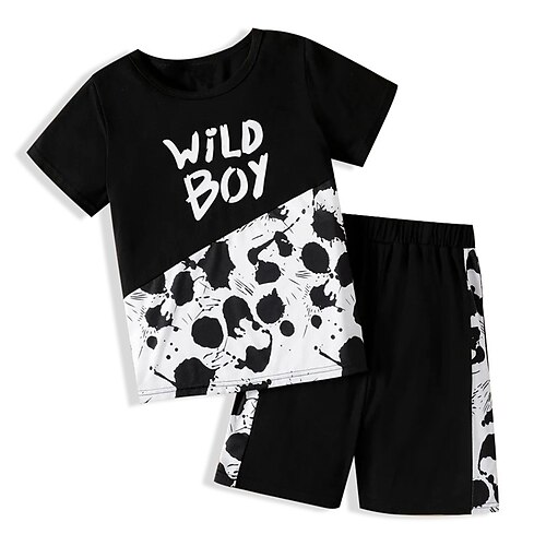 

Kids Boys T-shirt Shorts Clothing Set 2 Pieces Short Sleeve Black Letter Crewneck Print Street Sports Vacation Fashion Comfort Cool Daily 3-13 Years