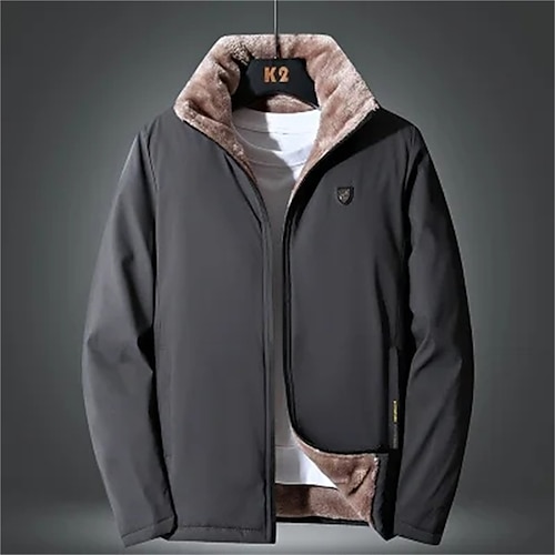 

Men's Winter Jacket Winter Coat Parka Hoodied Jacket Thermal Warm Windproof Warm Outdoor Daily Zipper Stand Collar Business Casual Jacket Outerwear Solid Color Letter Fur Trim Pocket Quilted Gray