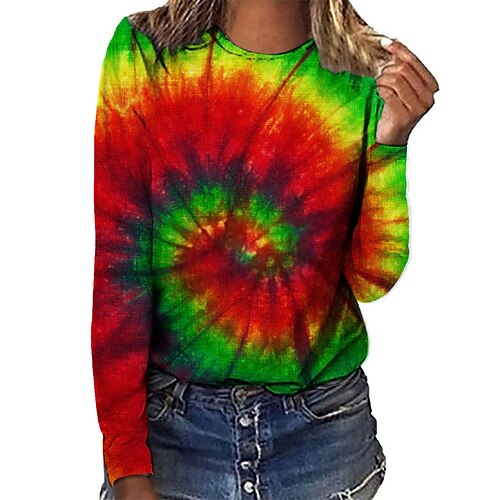 

Women's T shirt Tee Rainbow 3D Casual Weekend 3D Colorful Painting T shirt Tee Long Sleeve Print Round Neck Basic Essential/ 3D Print