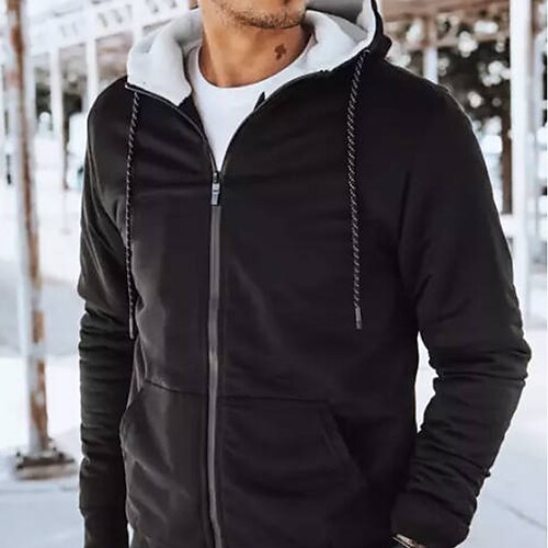 

Men's Full Zip Hoodie Fleece Jacket Solid Color Zipper Daily Holiday Going out non-printing Fleece Casual Streetwear Hoodies Sweatshirts Black