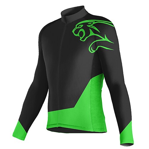 

21Grams Men's Cycling Jersey Long Sleeve Bike Top with 3 Rear Pockets Mountain Bike MTB Road Bike Cycling Breathable Quick Dry Moisture Wicking Reflective Strips White Green Yellow Wolf Polyester