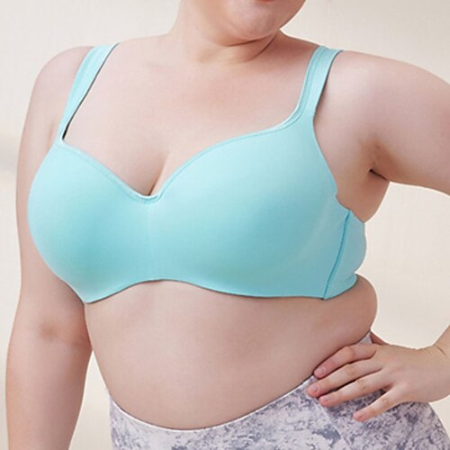 

Women's Curve Plus Size Backless Solid Color Casual Sexy V Neck Spring Summer Push Up Bras Full Coverage Seamless Panties Matcha green light skin tone purple potato Big Size 36/80B 36/80C 38/85B