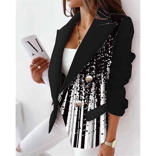 

Women's Blazer Regular with Pockets Print Coat Black Stylish Formal Work Office Fall Winter Double Breasted Turndown Regular Fit S M L XL XXL 3XL