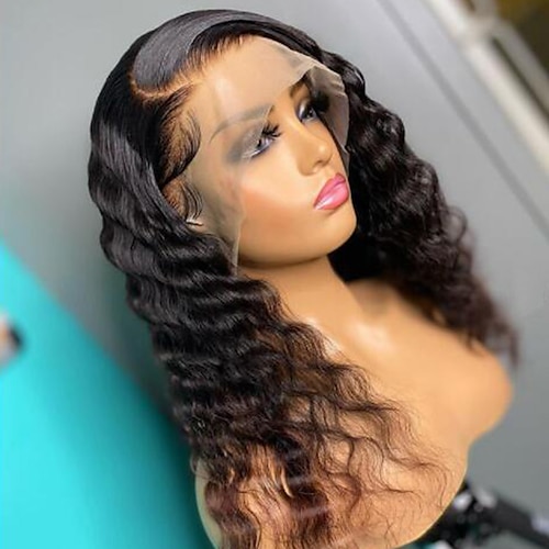 

Remy Human Hair 13x4 Lace Front Wig Free Part Brazilian Hair Deep Wave Black Wig 130% 150% Density with Baby Hair Natural Hairline 100% Virgin With Bleached Knots Pre-Plucked For Women wigs for black