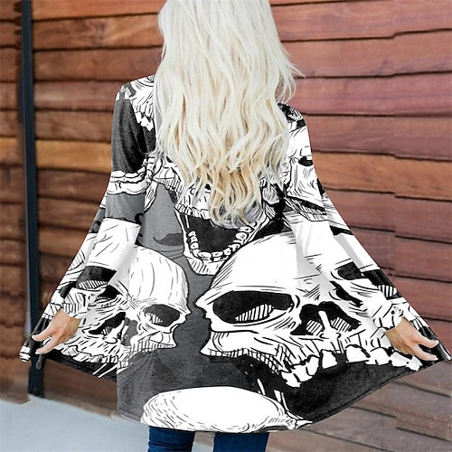 

Women's Casual Jacket Windproof Warm Halloween Going out Casual Daily Weekend Print Open Front V Neck Street Style Floral Loose Fit Outerwear Long Sleeve Winter Fall Green Purple Yellow S M L XL XXL