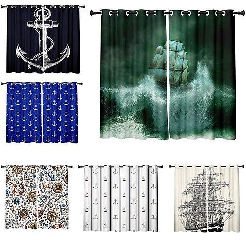 

2 Panels Set Blackout Curtains Anchor Printed Thermal Insulated Curtains for Bedroom Living Room Modern Grommet Window Drapes Curtain Drapes