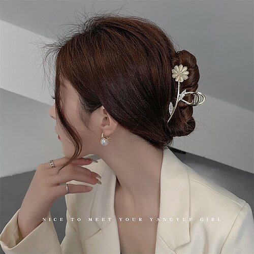 

Flower Clip High-end Metal Hairpin Female Back Head Shark Clip Headdress Mori Fairy Hair Card