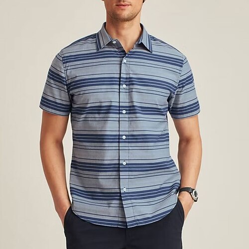 

Men's Shirt 3D Print Striped Turndown Street Casual Button-Down Print Short Sleeve Tops Casual Fashion Breathable Blue / Summer