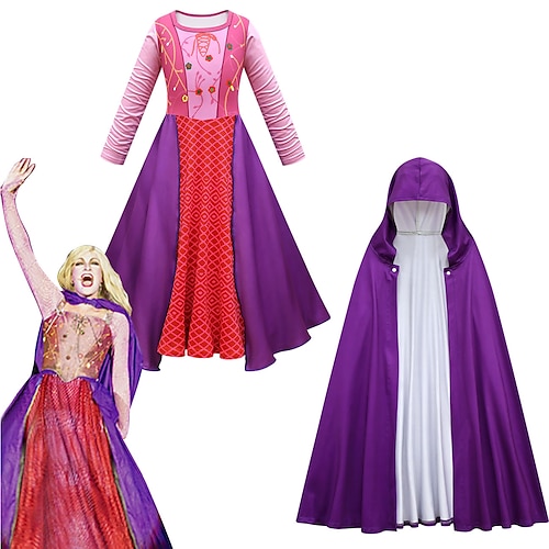 

Hocus Pocus The Witcher 3 Dress Cloak Vacation Dress Girls' Movie Cosplay Cosplay Purple Dress Cloak Children's Day Masquerade Polyester