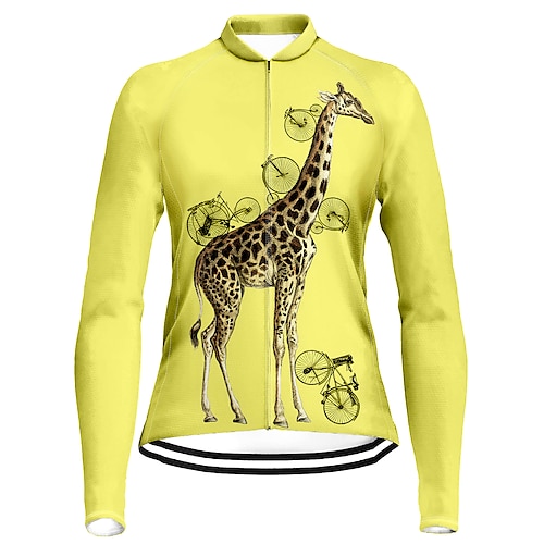 

21Grams Women's Cycling Jersey Long Sleeve Bike Top with 3 Rear Pockets Mountain Bike MTB Road Bike Cycling Breathable Quick Dry Moisture Wicking Reflective Strips Yellow Giraffe Polyester Spandex