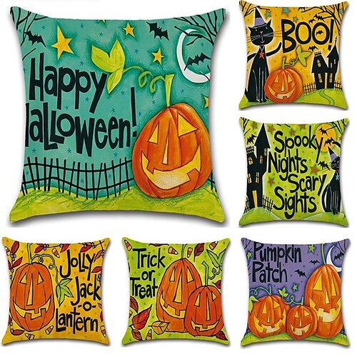 

Halloween Cushion Cover 1PC Soft Decorative Square Throw Pillow Cover Cushion Case Pillowcase for Bedroom Livingroom Pumpkin Bat Cat