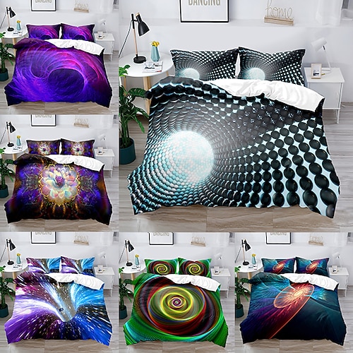 

3-Piece 3D Vortex Printed Duvet Cover Set Hotel Bedding Sets Comforter Cover Include 1 Duvet Cover, 2 Pillowcases for Double/Queen/King(1 Pillowcase for Twin/Single)