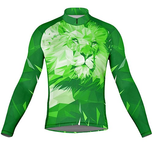 

21Grams Men's Cycling Jersey Long Sleeve Bike Top with 3 Rear Pockets Mountain Bike MTB Road Bike Cycling Breathable Quick Dry Moisture Wicking Reflective Strips Green Lion Polyester Spandex Sports