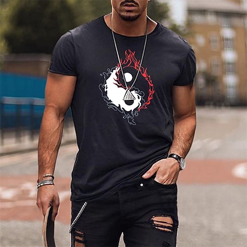 

Men's T shirt Tee Graphic Flame Crew Neck Black Print Street Casual Short Sleeve Print Clothing Apparel Fashion Designer Classic Comfortable / Summer / Summer / Sports