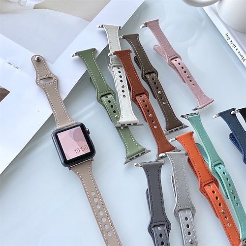 

1pc Smart Watch Band Compatible with Apple iWatch 38/40/41mm 42/44/45mm Genuine Leather Luxury Adjustable Breathable Leather Loop for iWatch Smartwatch Strap Wristband for Series 7 / SE / 6/5/4/3/2/1