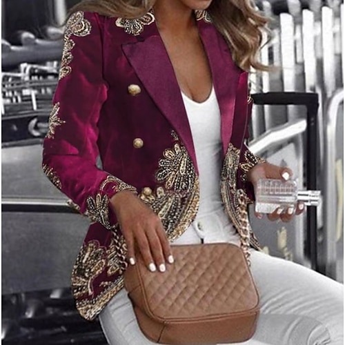 

Women's Blazer Lightweight Comfortable School Office Work Party / Evening Print Open Front Lapel Contemporary OL Style Baroque Office / career Print Regular Fit Outerwear Long Sleeve Winter Fall