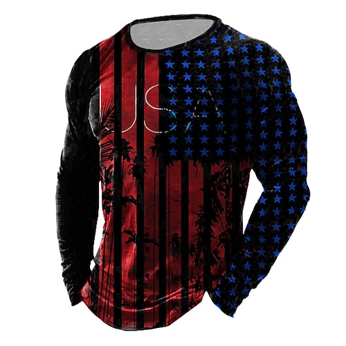 

Men's Unisex T shirt Tee 3D Print Graphic Prints Crew Neck Daily Holiday Print Long Sleeve Tops Lightweight Casual Classic Big and Tall Red