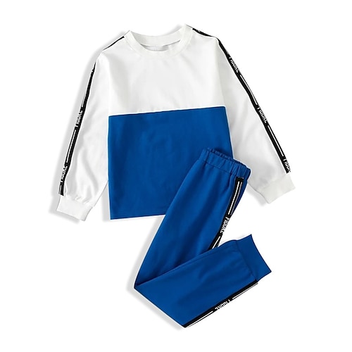 

Kids Boys Sweatshirt Pants Clothing Set 2 Pieces Long Sleeve Blue Color Block Print Street Sports Vacation Fashion Comfort Cool Daily 3-12 Years
