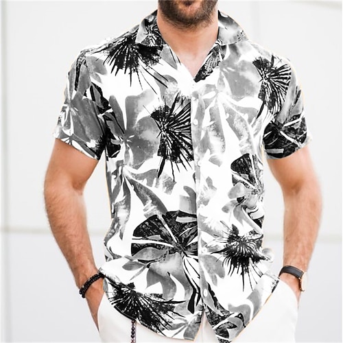 Hombre Camisa camisa hawaiana Camisa de verano Aloha Cuello Vuelto Negro / Blanco Amarillo Azul Marino Print Exterior Calle Manga Corta Abotonar Ropa Design Casual Transpirable 2023 - 9.88