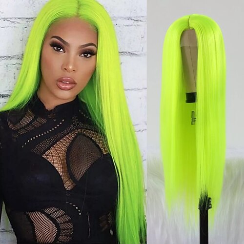 

Synthetic Lace Wig Straight Style 26 inch Green Middle Part 133Closure Wig Female Wig Green / Daily Wear / Party / Evening / Party