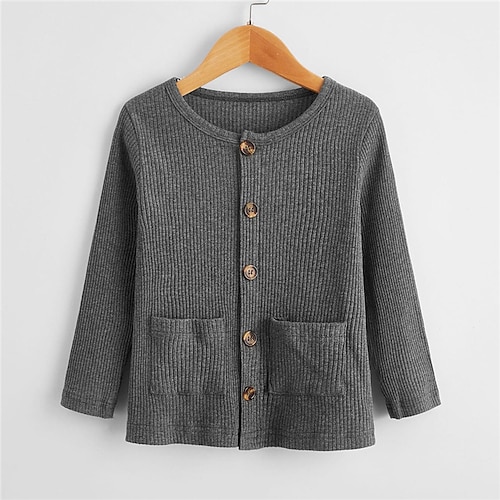 

Kids Girls' Sweater Solid Color Outdoor Long Sleeve Active Cotton 3-6 Years Spring Gray