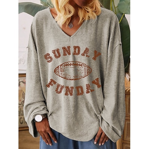 

Women's T shirt Tee Football Is My Favorite Season Graphic Daily Weekend Painting T shirt Tee Long Sleeve Print V Neck Basic Loose Gray S